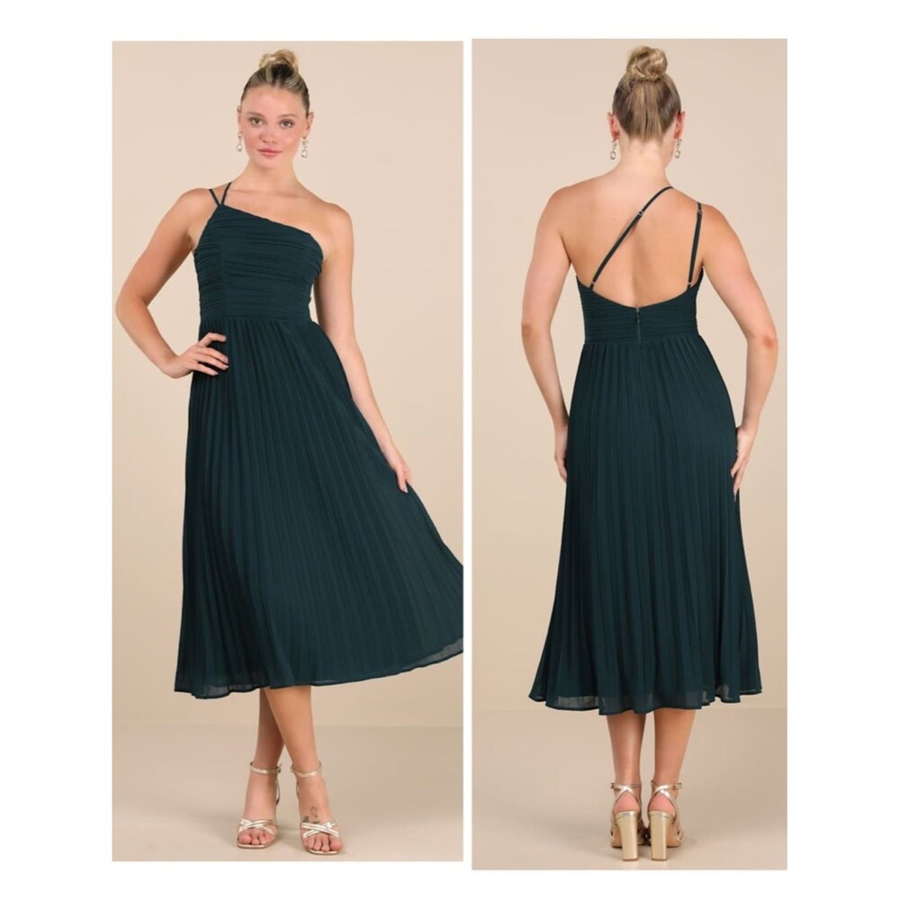 Lulus Wondrous Muse Emerald Pleated One-Shoulder Midi Dress Size XL NWT Wedding
